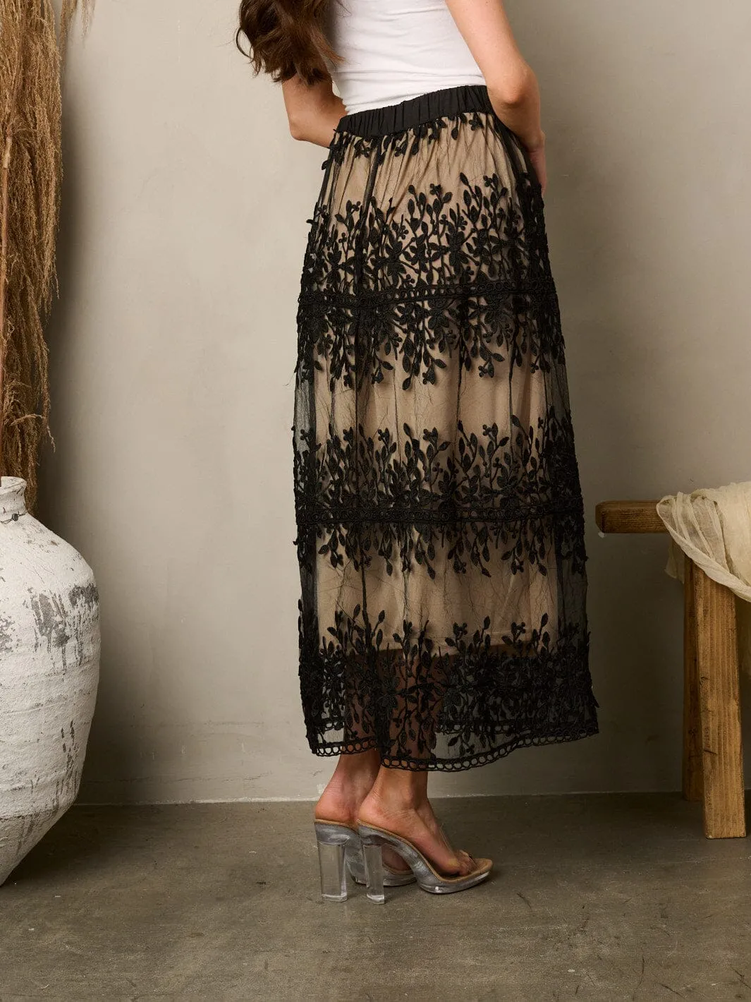 WOMEN'S ALL OVER LACE FLORAL MAXI SKIRT