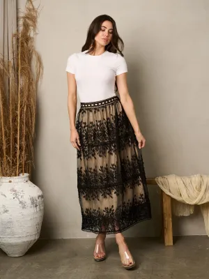 WOMEN'S ALL OVER LACE FLORAL MAXI SKIRT
