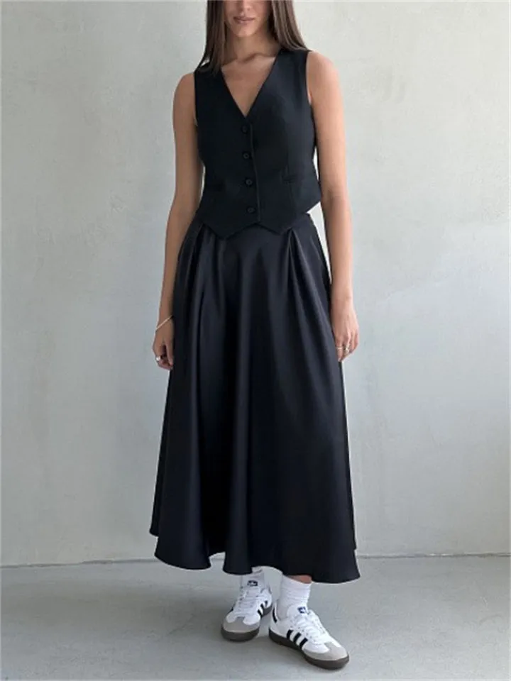 Women's Elegant Silky High-Rise Flowy Maxi Skirt