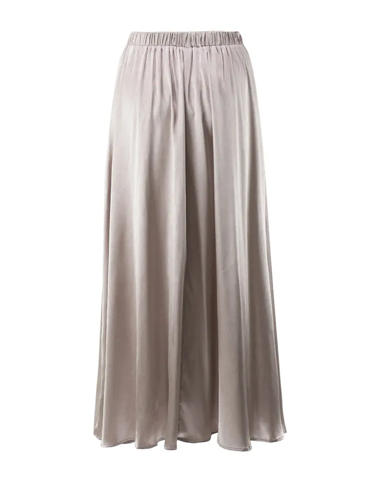 Women's Elegant Silky High-Rise Flowy Maxi Skirt