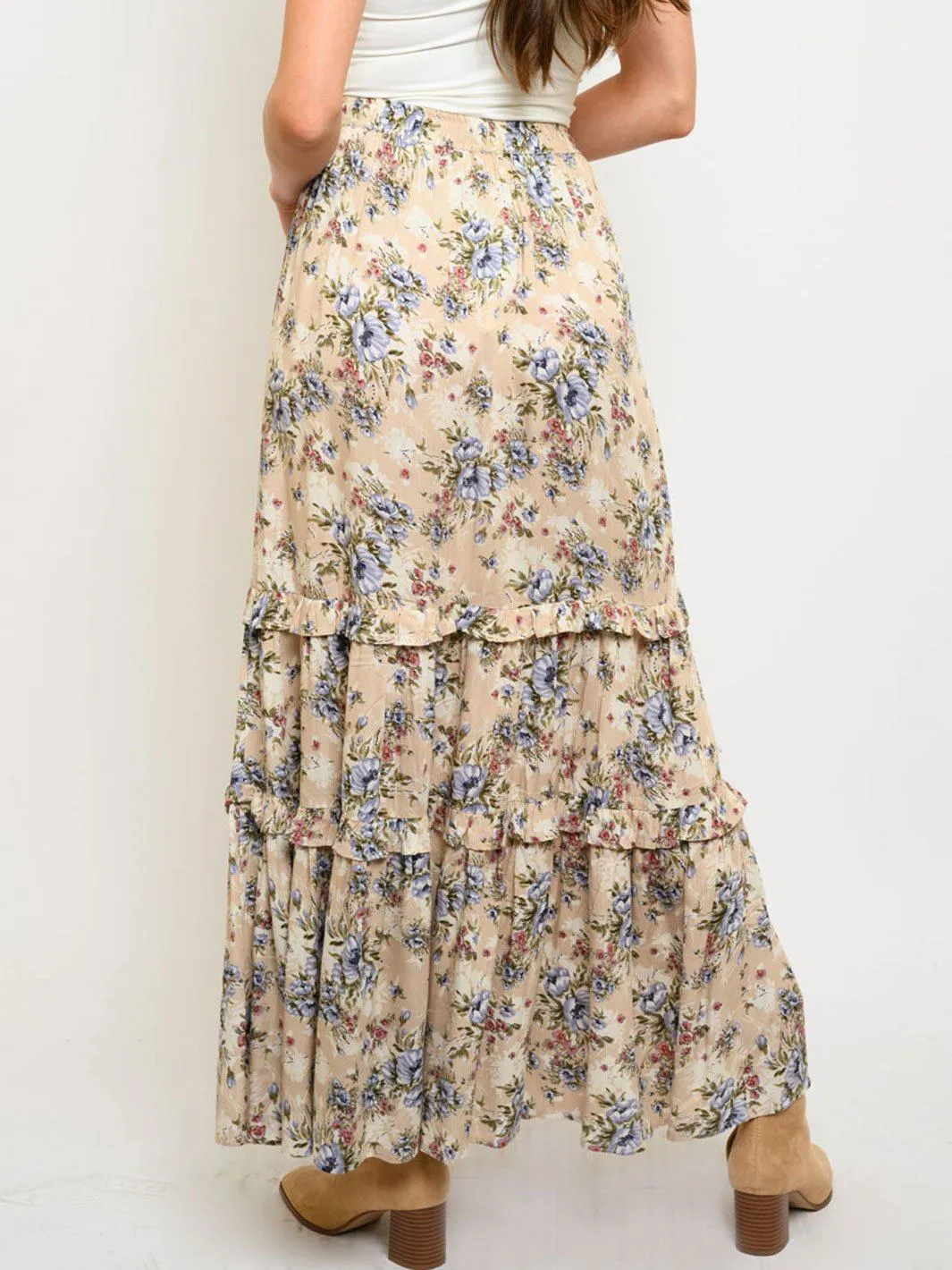 WOMEN'S FLORAL TIERED MAXI GYPSY SKIRT