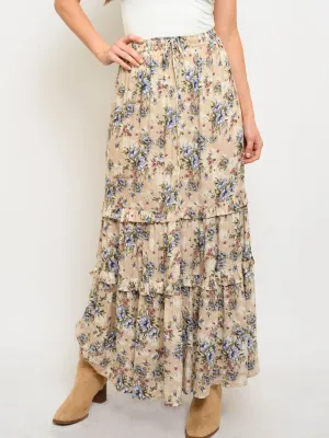 WOMEN'S FLORAL TIERED MAXI GYPSY SKIRT