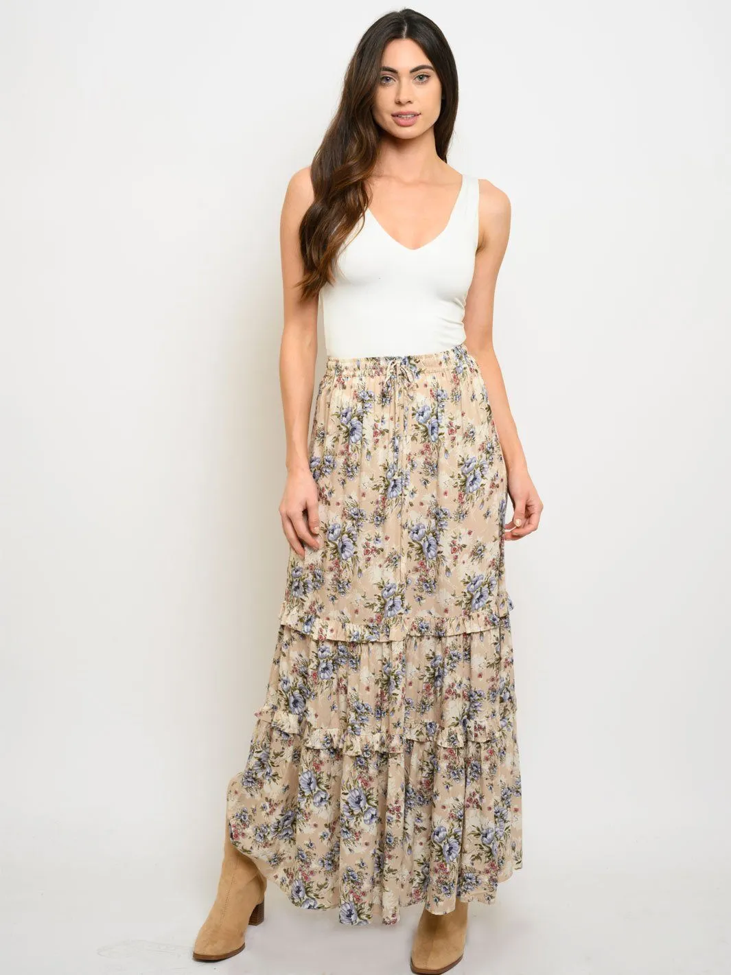 WOMEN'S FLORAL TIERED MAXI GYPSY SKIRT