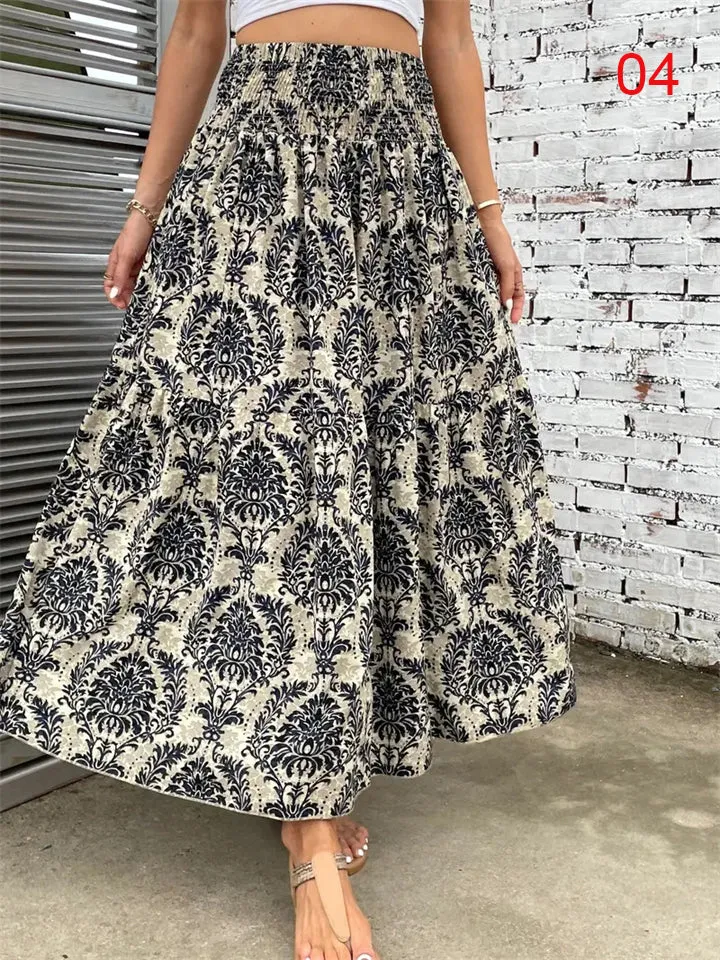 Women's Flowy Bohemian Floral Print Chiffon Long Skirt