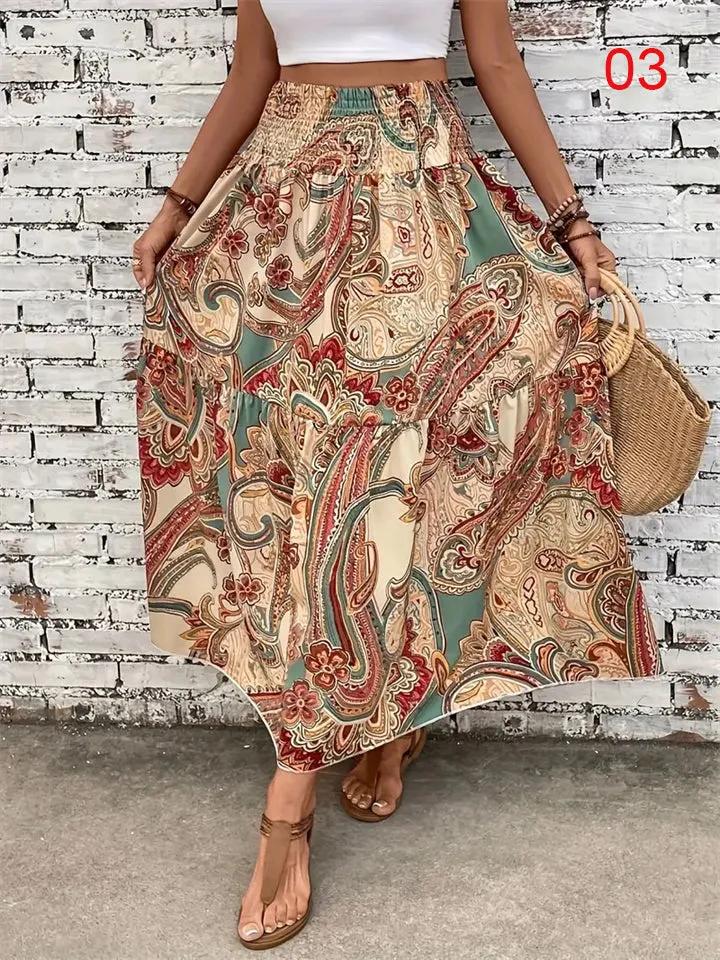 Women's Flowy Bohemian Floral Print Chiffon Long Skirt