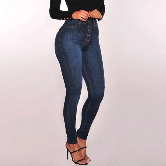 Women's High Waited Skinny Denim Pencil Pants Stretch Slim Plus Size