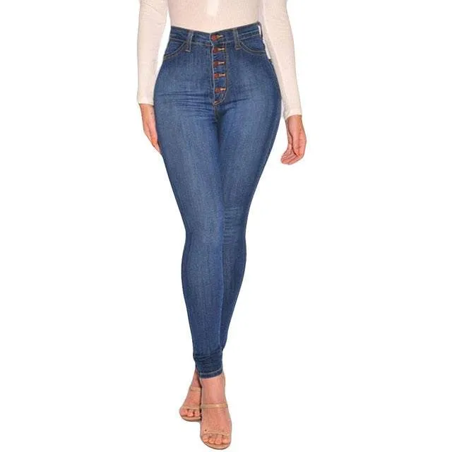 Women's High Waited Skinny Denim Pencil Pants Stretch Slim Plus Size
