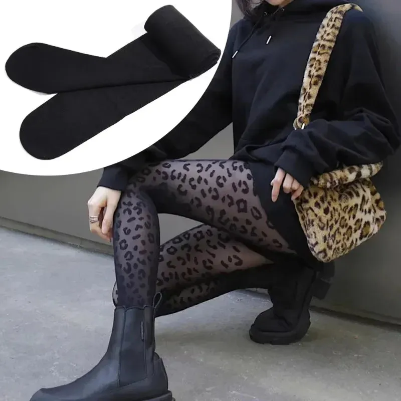 Women’s Sexy Thin Transparent Leopard Print Sheer Tights | Gothic Vintage Seamless Pantyhose
