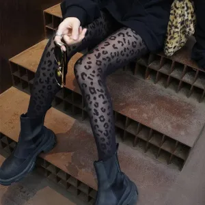 Women’s Sexy Thin Transparent Leopard Print Sheer Tights | Gothic Vintage Seamless Pantyhose