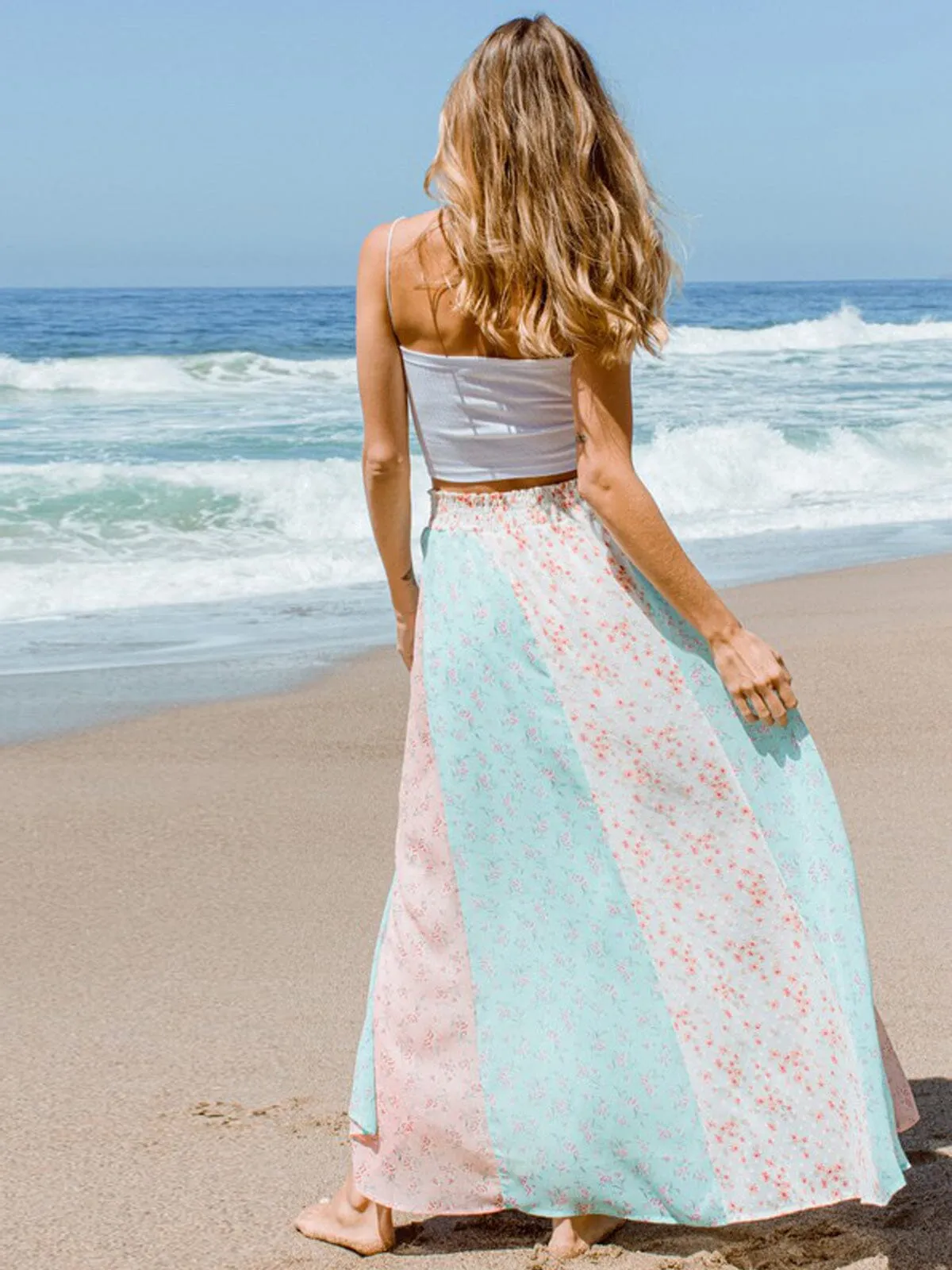 WOMEN'S SMOCK WAIST FLORAL MAXI SKIRT