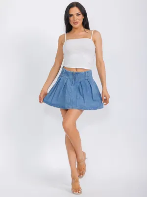 WOMEN'S ZIP UP PLEATED DENIM MINI SKIRT