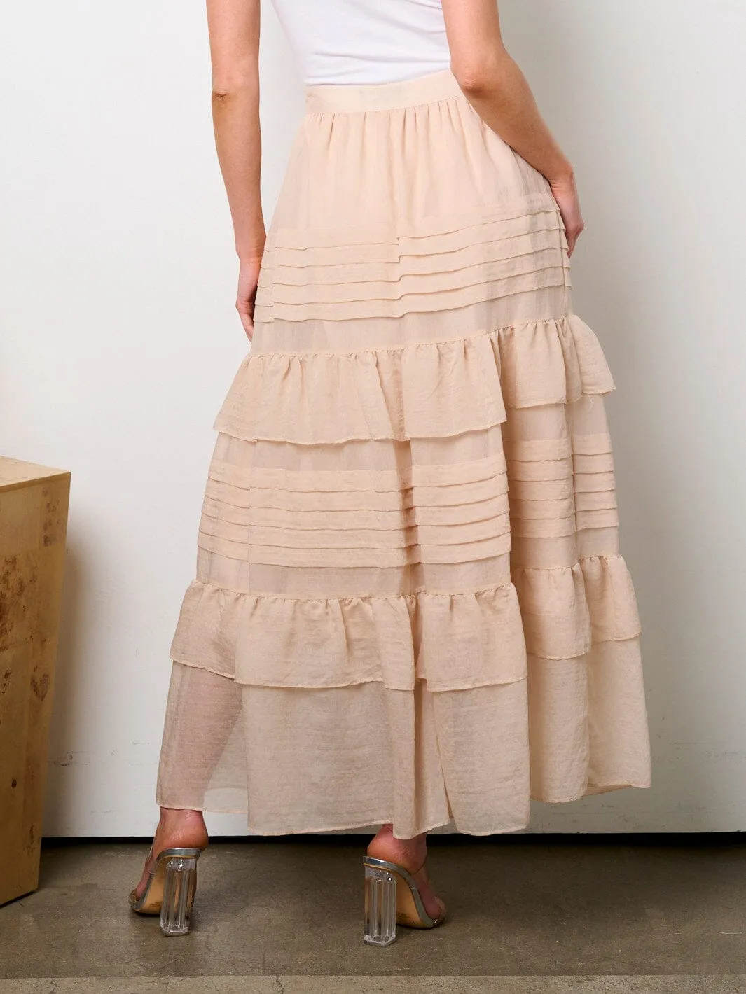 WOMEN'S ZIP UP TIERED RUFFLE MAXI SKIRT