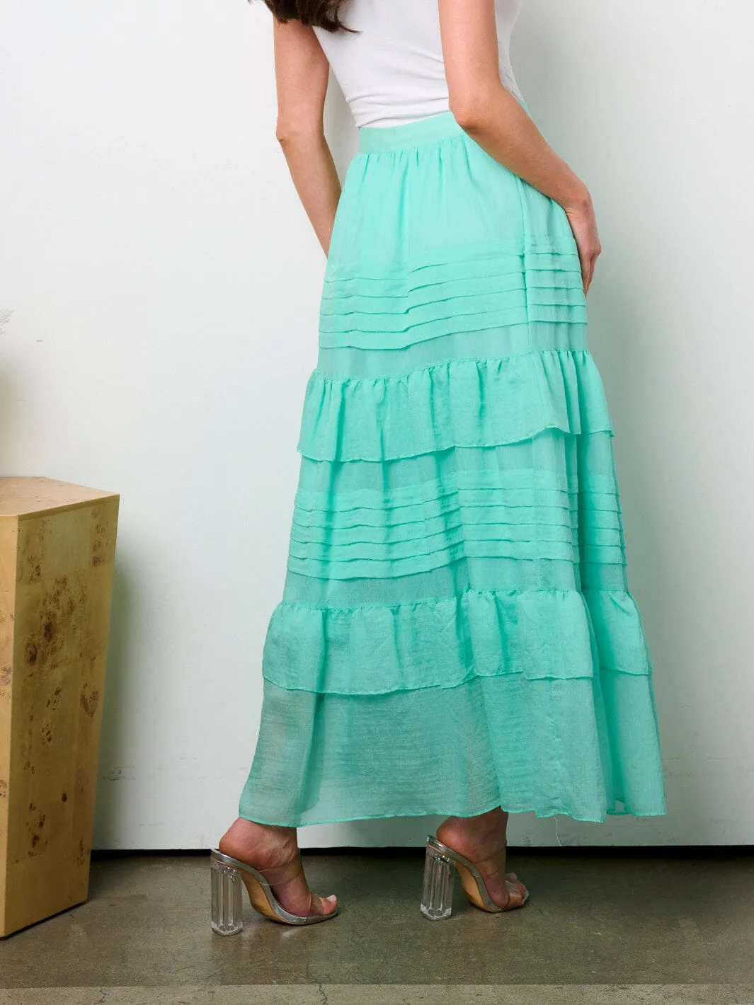 WOMEN'S ZIP UP TIERED RUFFLE MAXI SKIRT