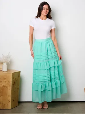 WOMEN'S ZIP UP TIERED RUFFLE MAXI SKIRT