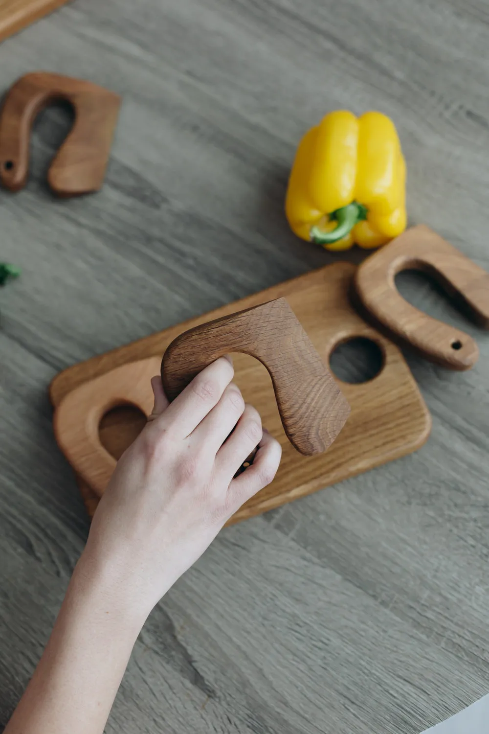 Wooden Safe Knife for Kids, Montessori Toddler Knife, Oak Wood