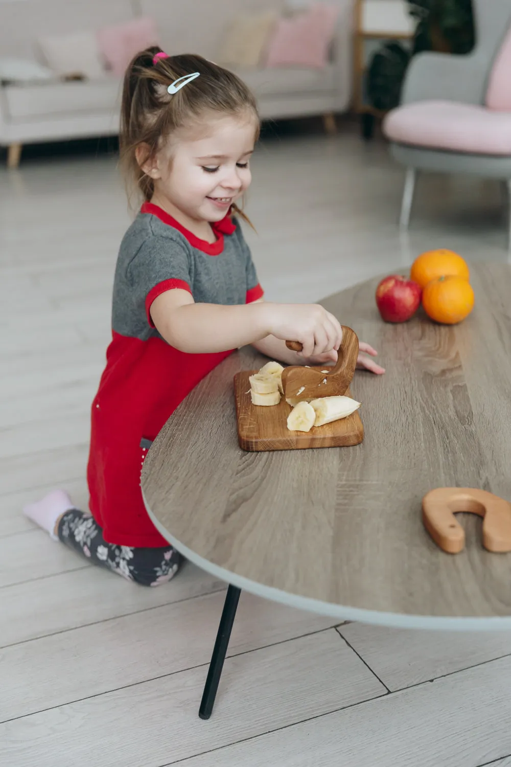 Wooden Safe Knife for Kids, Montessori Toddler Knife, Oak Wood