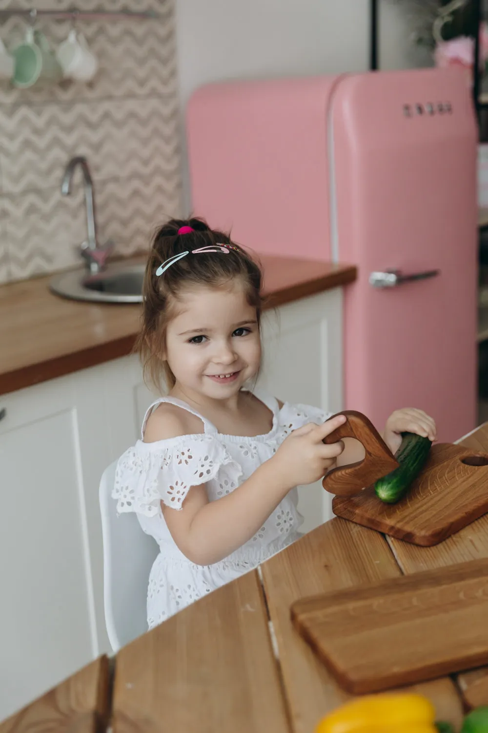 Wooden Safe Knife for Kids, Montessori Toddler Knife, Oak Wood