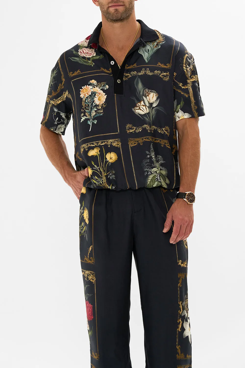 WOVEN SHORT SLEEVE POLO SHIRT MAGIC IN THE MANUSCRIPTS