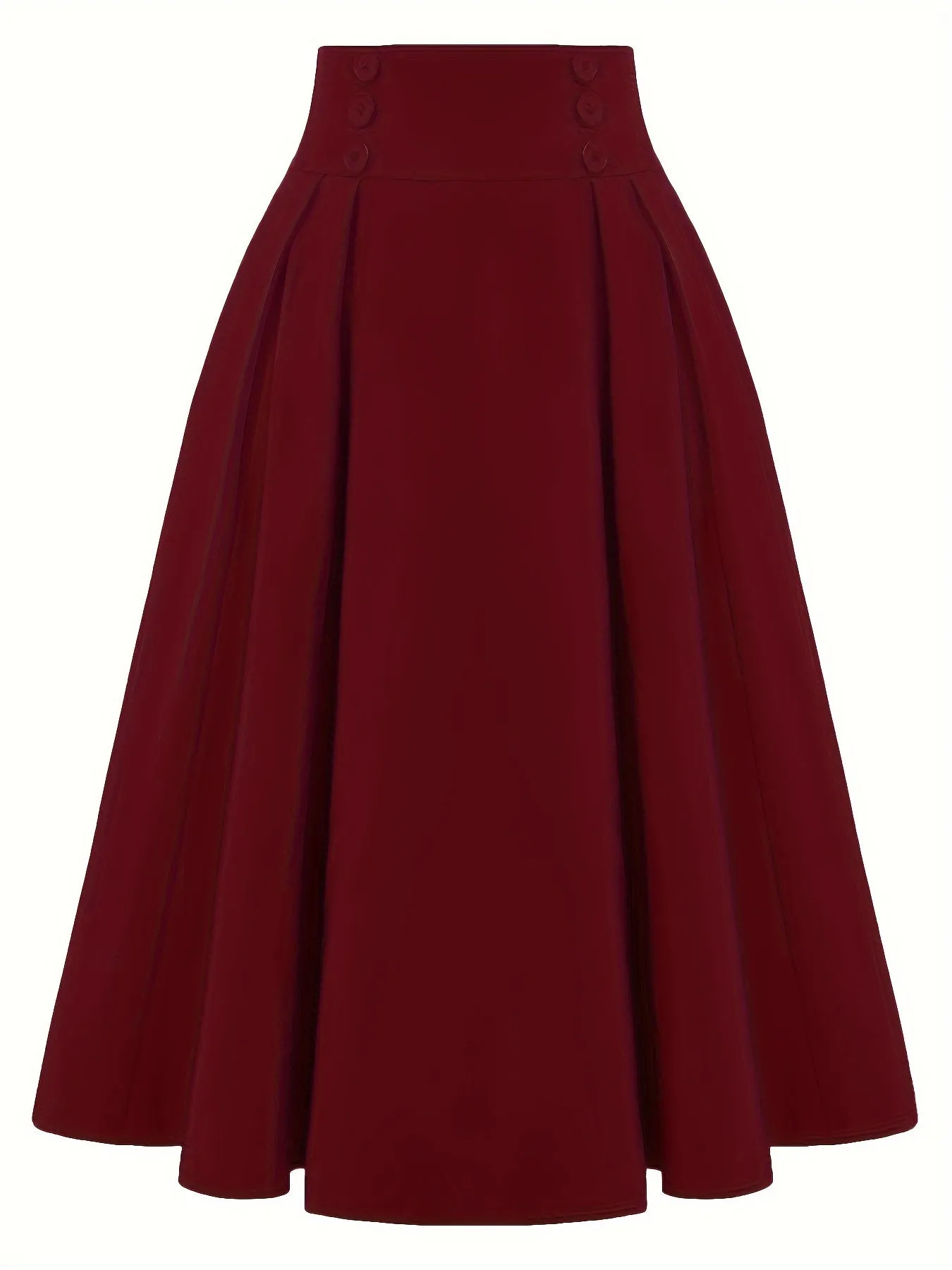 xieyinshe Versatile Solid Pleated Skirts, Vintage Button Front High Waist Skirts, Women's Clothing