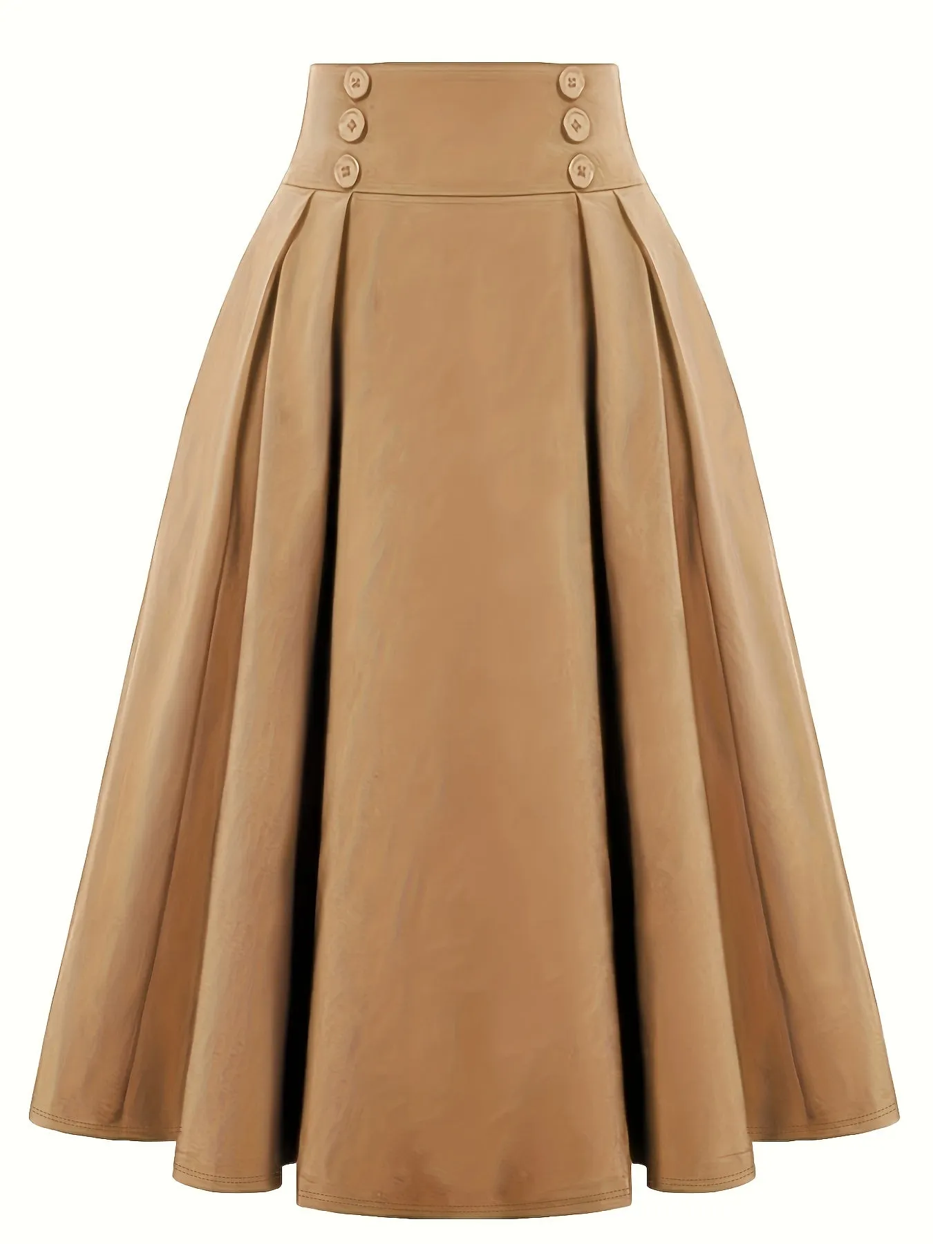 xieyinshe Versatile Solid Pleated Skirts, Vintage Button Front High Waist Skirts, Women's Clothing