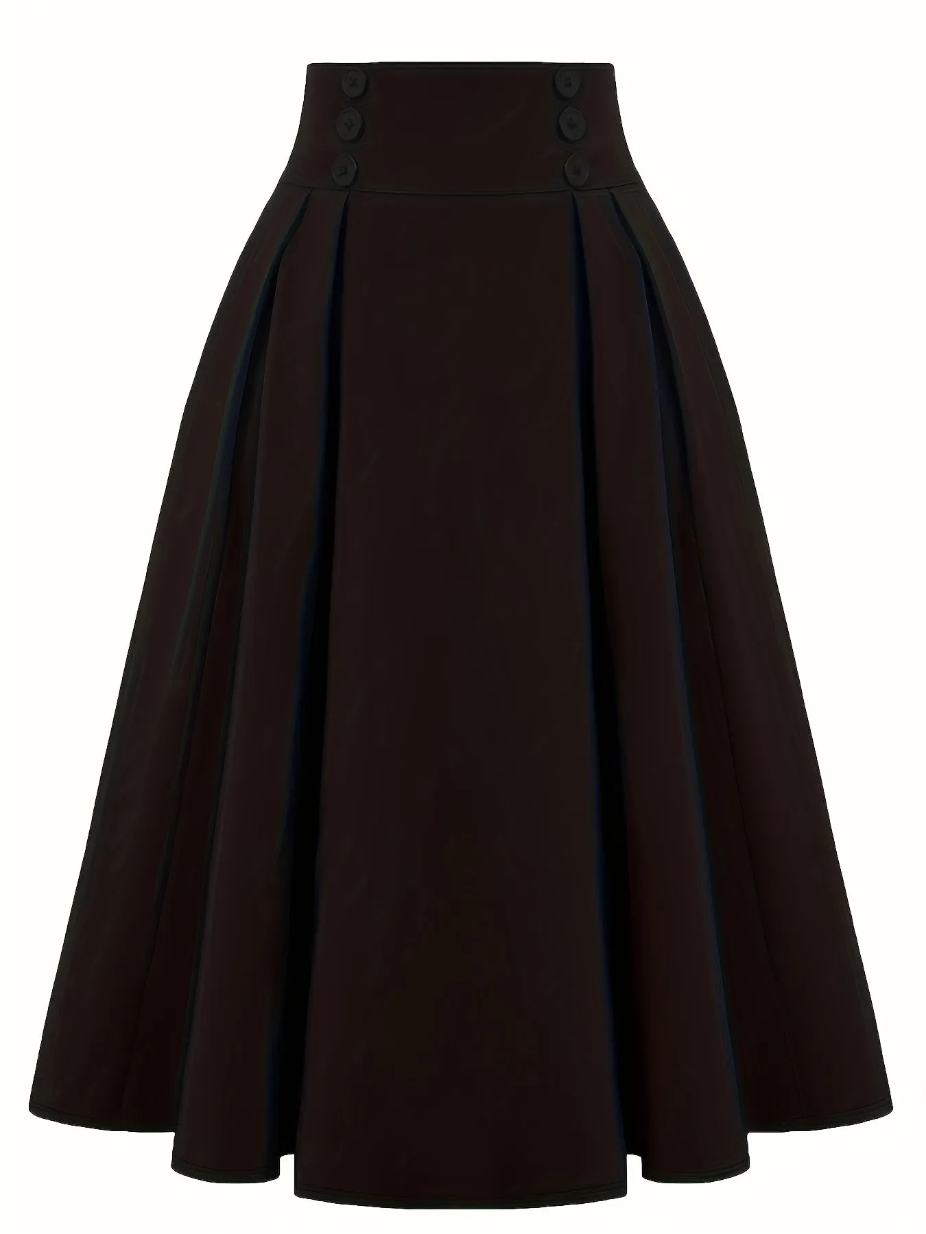 xieyinshe Versatile Solid Pleated Skirts, Vintage Button Front High Waist Skirts, Women's Clothing