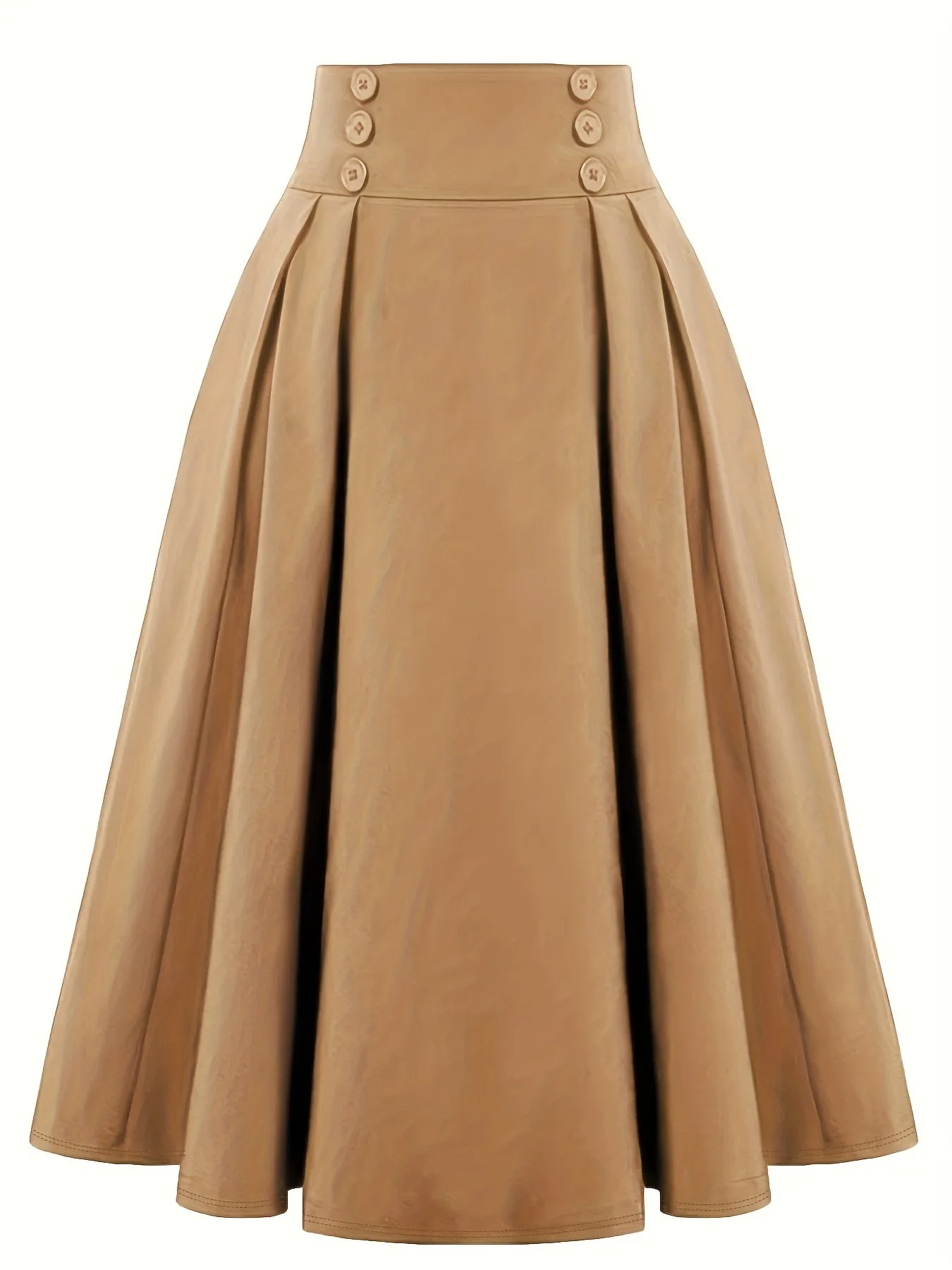 xieyinshe Versatile Solid Pleated Skirts, Vintage Button Front High Waist Skirts, Women's Clothing