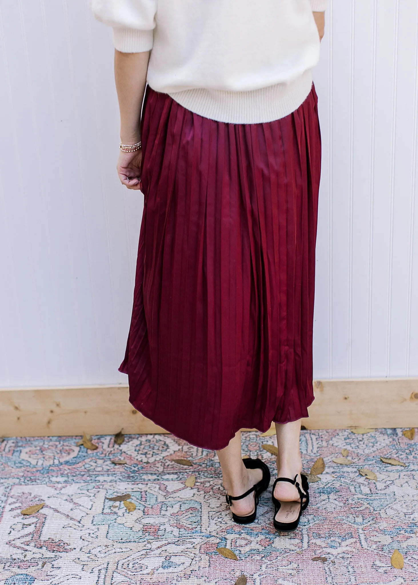 XZ Wine Pleated Satin Skirt