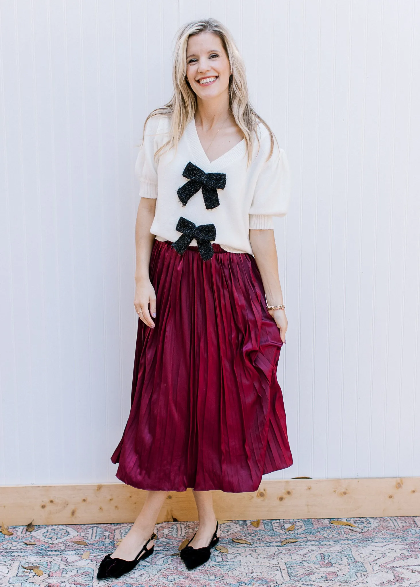 XZ Wine Pleated Satin Skirt