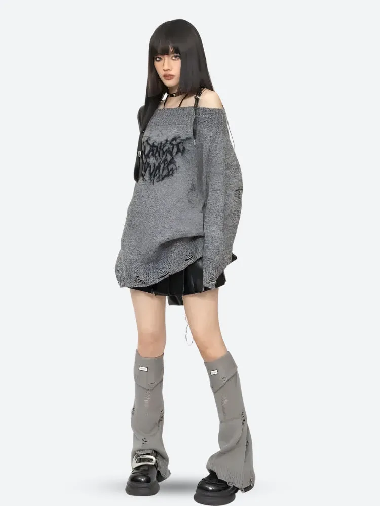 Y2K Goth Off Shoulder Sweater