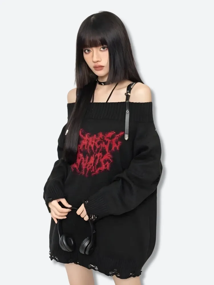 Y2K Goth Off Shoulder Sweater