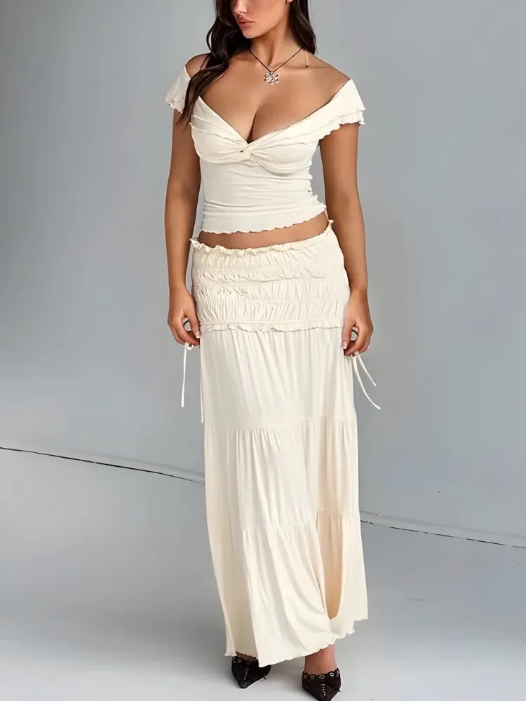 Y2K Twist Front Top & Maxi Skirt Two Piece Set
