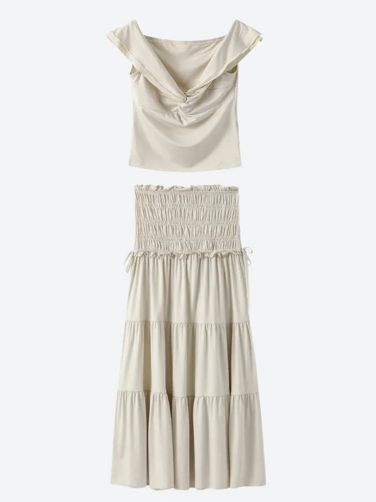 Y2K Twist Front Top & Maxi Skirt Two Piece Set