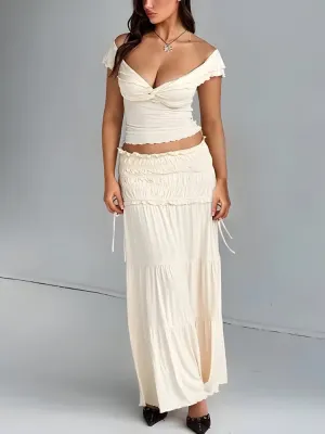 Y2K Twist Front Top & Maxi Skirt Two Piece Set