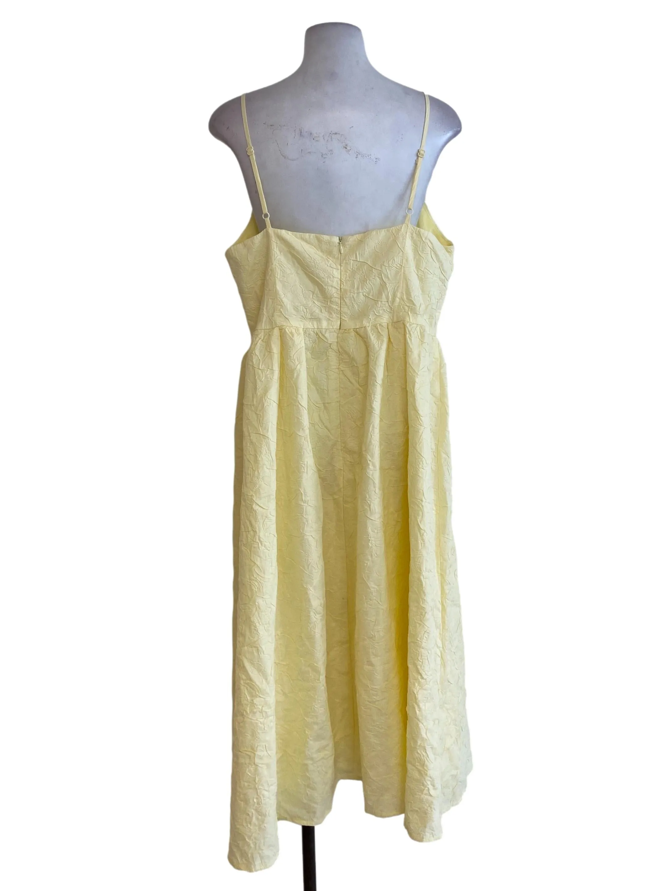 Yellow Textured Floral A Line Dress