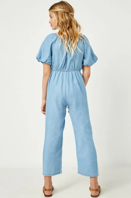 Youth Puff Sleeve Wide Leg Jumpsuit