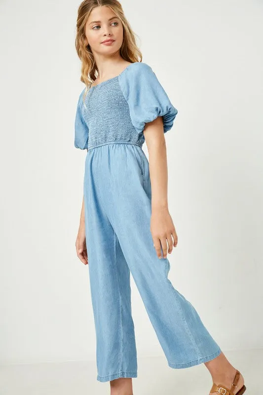 Youth Puff Sleeve Wide Leg Jumpsuit