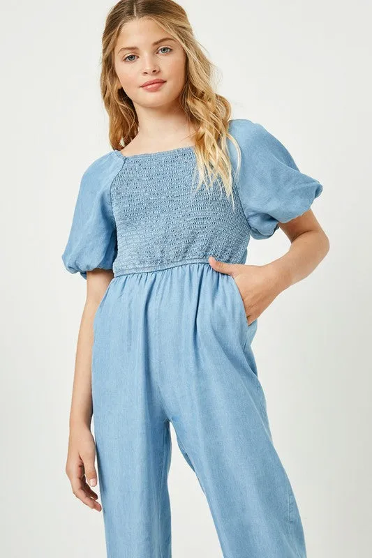 Youth Puff Sleeve Wide Leg Jumpsuit