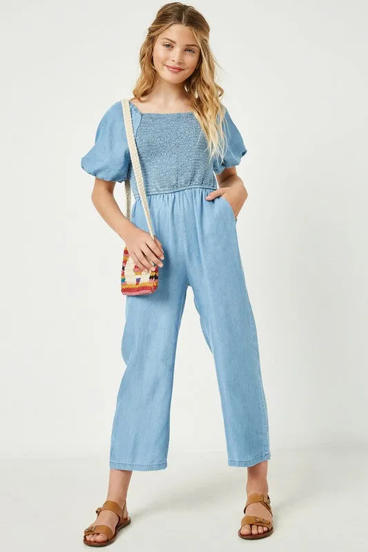 Youth Puff Sleeve Wide Leg Jumpsuit