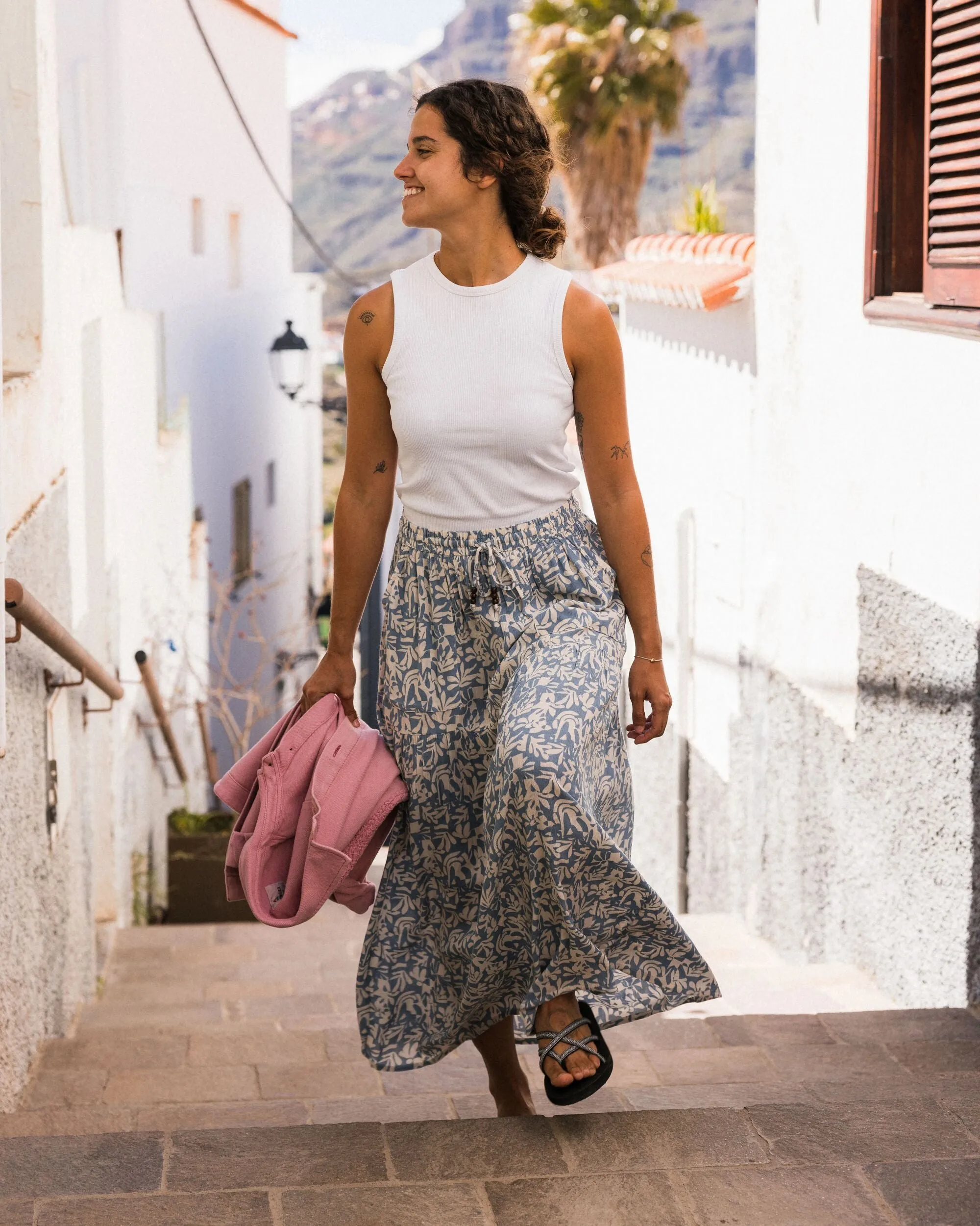 Zephyr Woven Maxi Skirt - Mountain Foliage Faded Denim