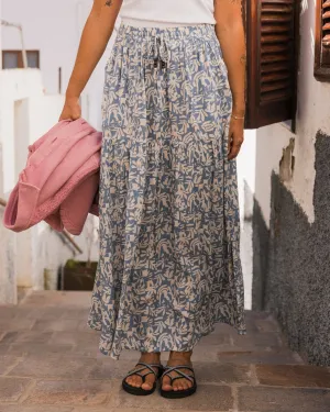 Zephyr Woven Maxi Skirt - Mountain Foliage Faded Denim