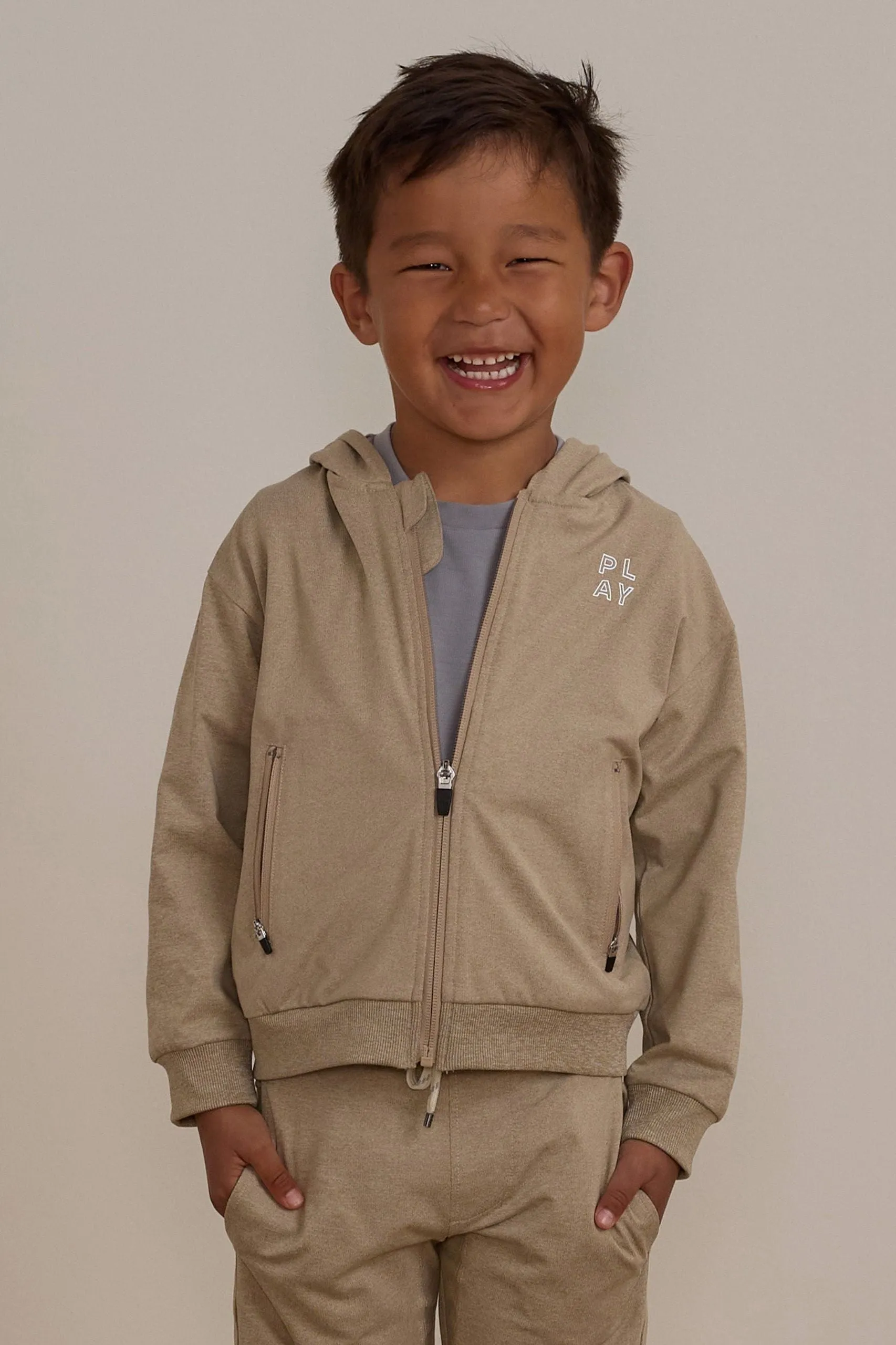 Zip-Up Tech Hoodie | Heathered Pebble