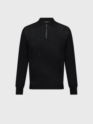 Zipped Knitwear Polo in Cashmere and Silk Black