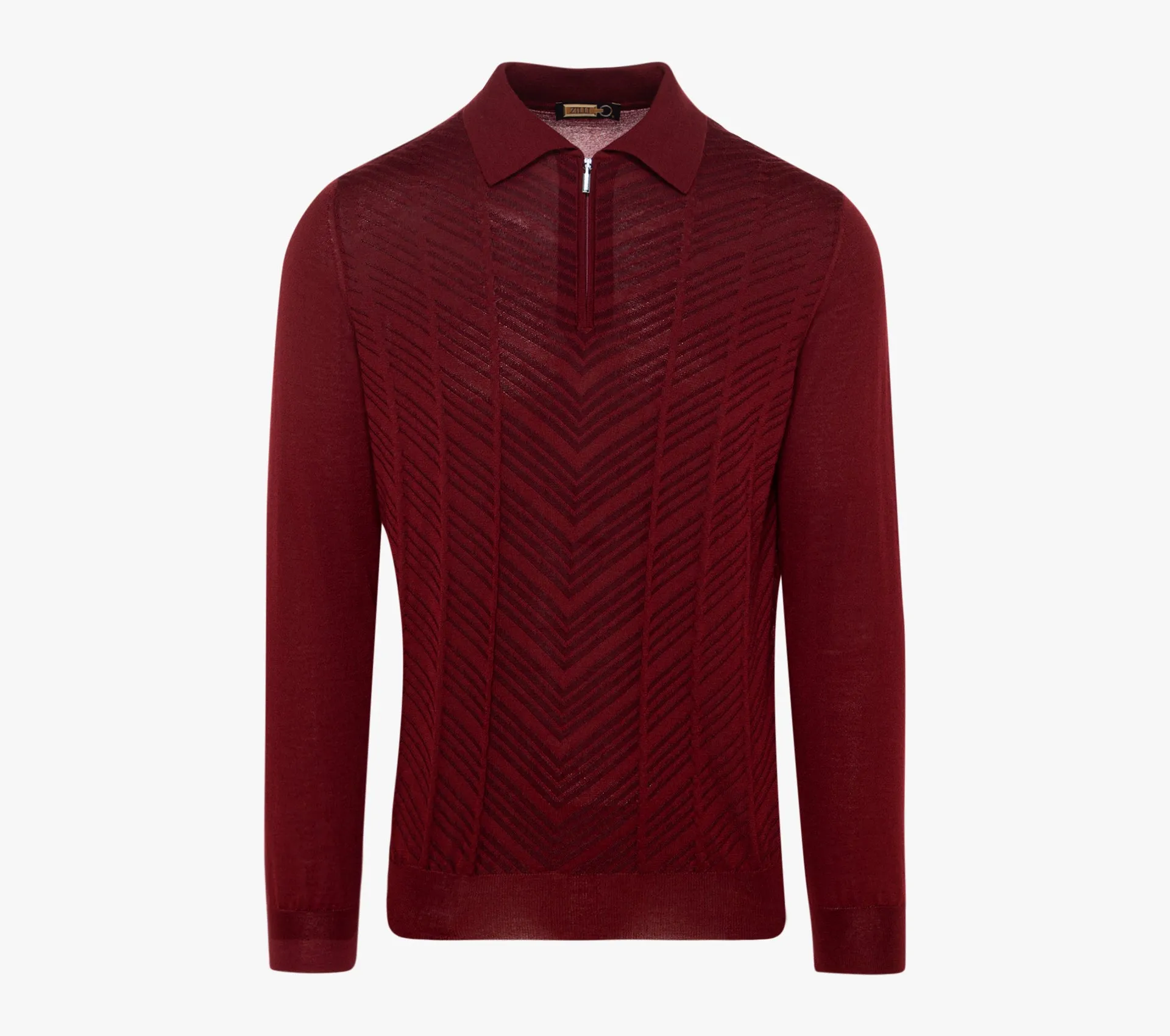Zipped Polo with Linear Pattern
