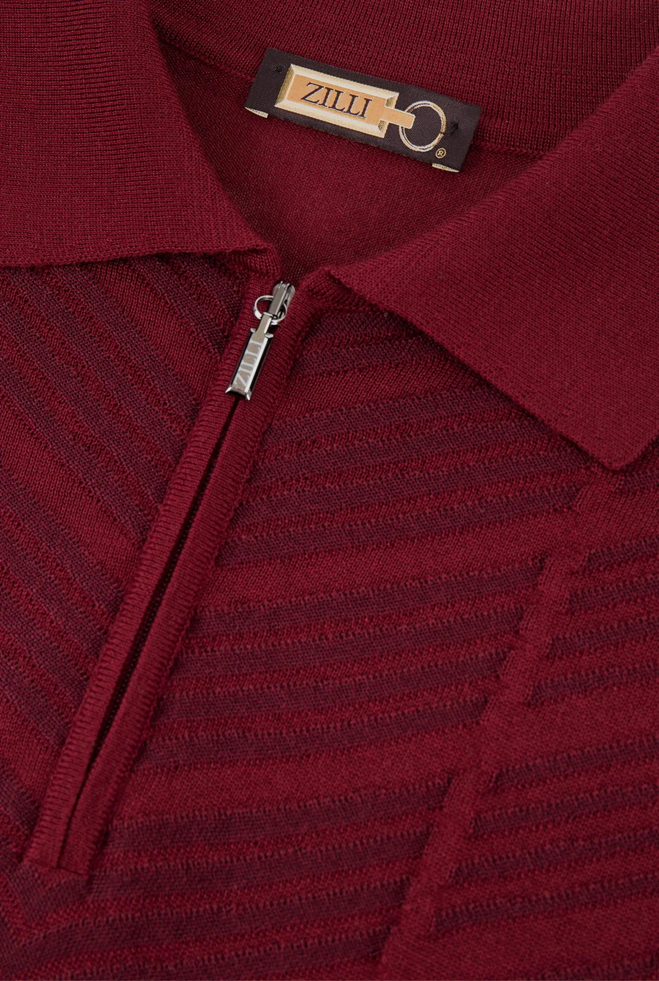 Zipped Polo with Linear Pattern