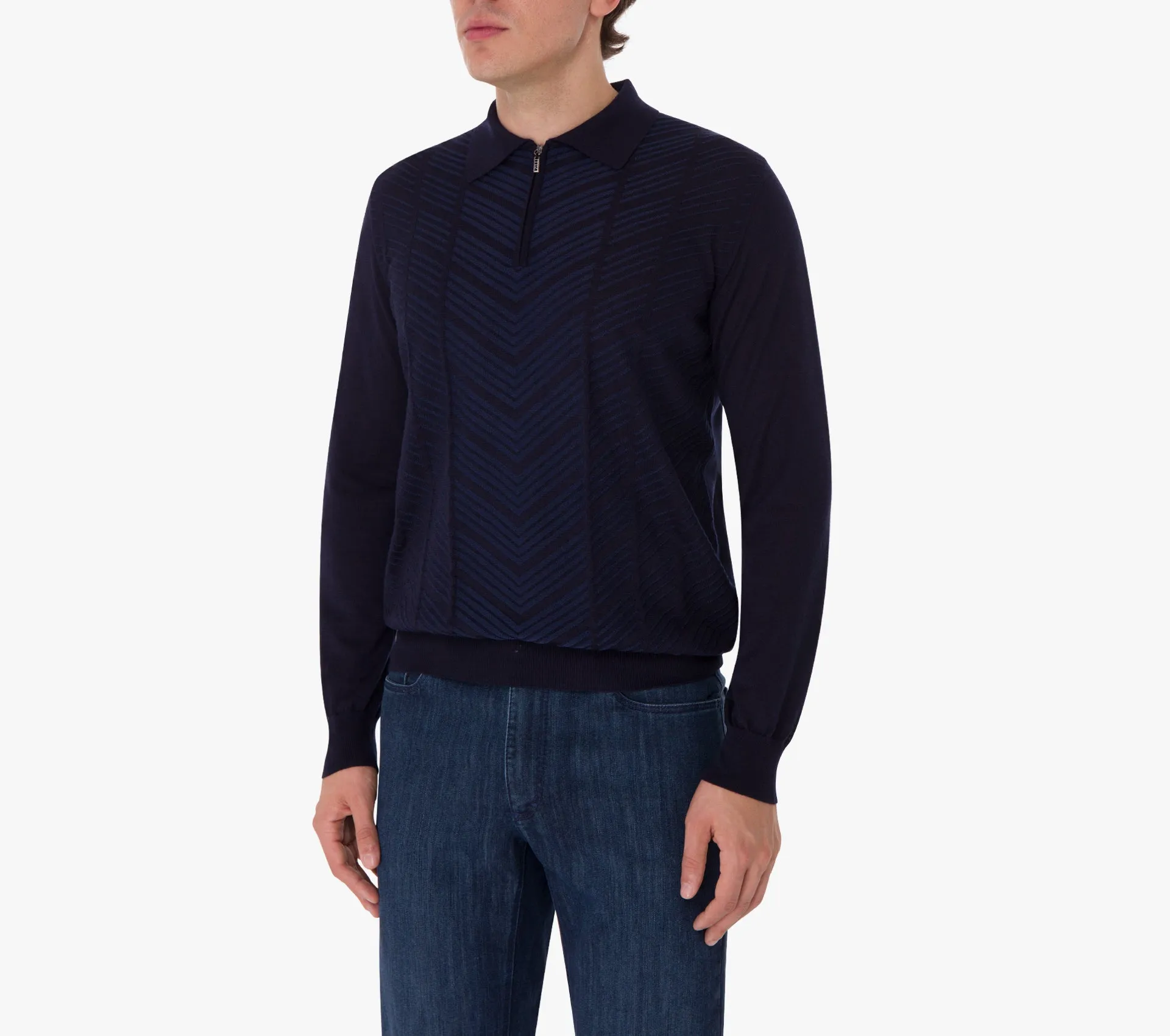 Zipped Polo with Linear Pattern