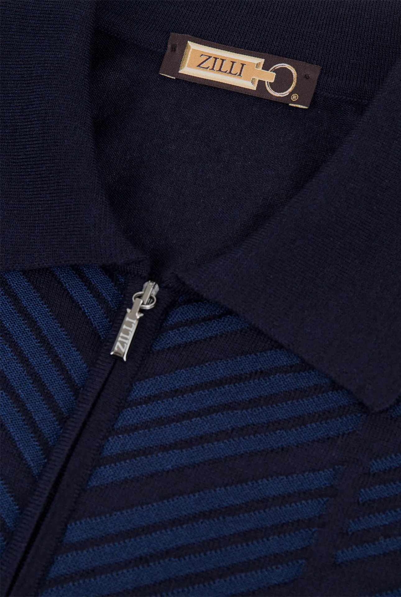 Zipped Polo with Linear Pattern
