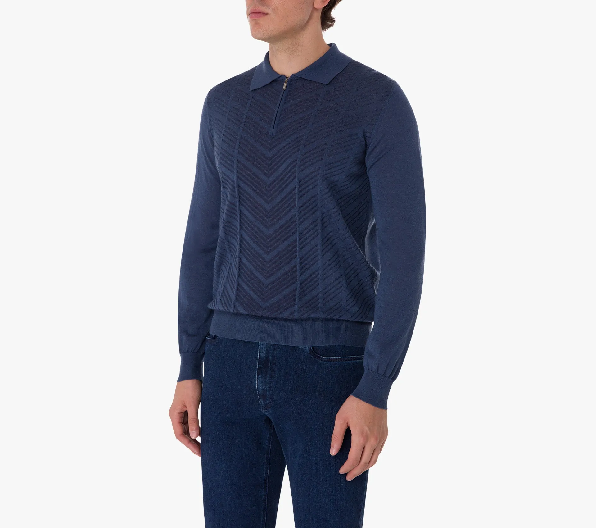 Zipped Polo with Linear Pattern