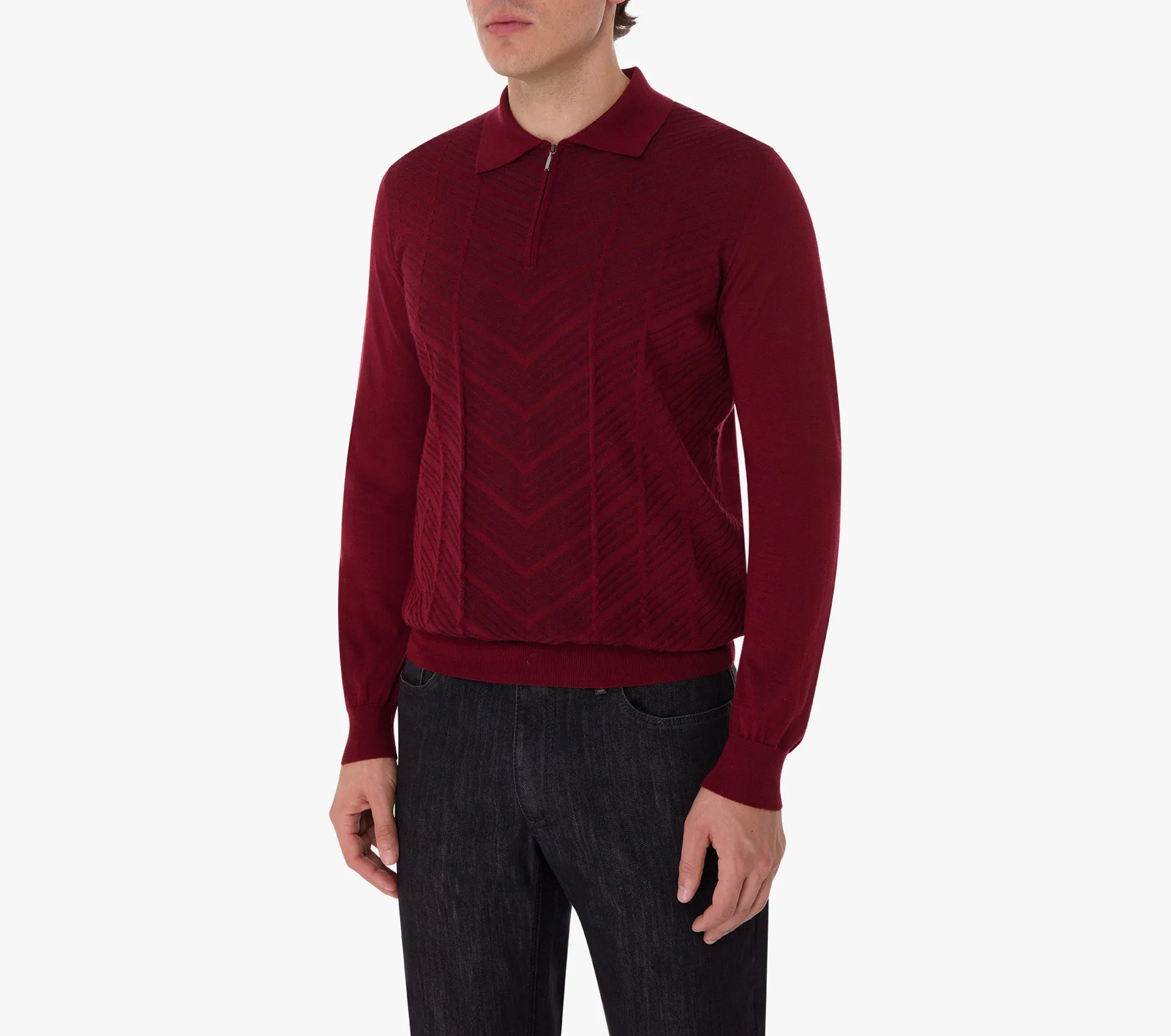 Zipped Polo with Linear Pattern
