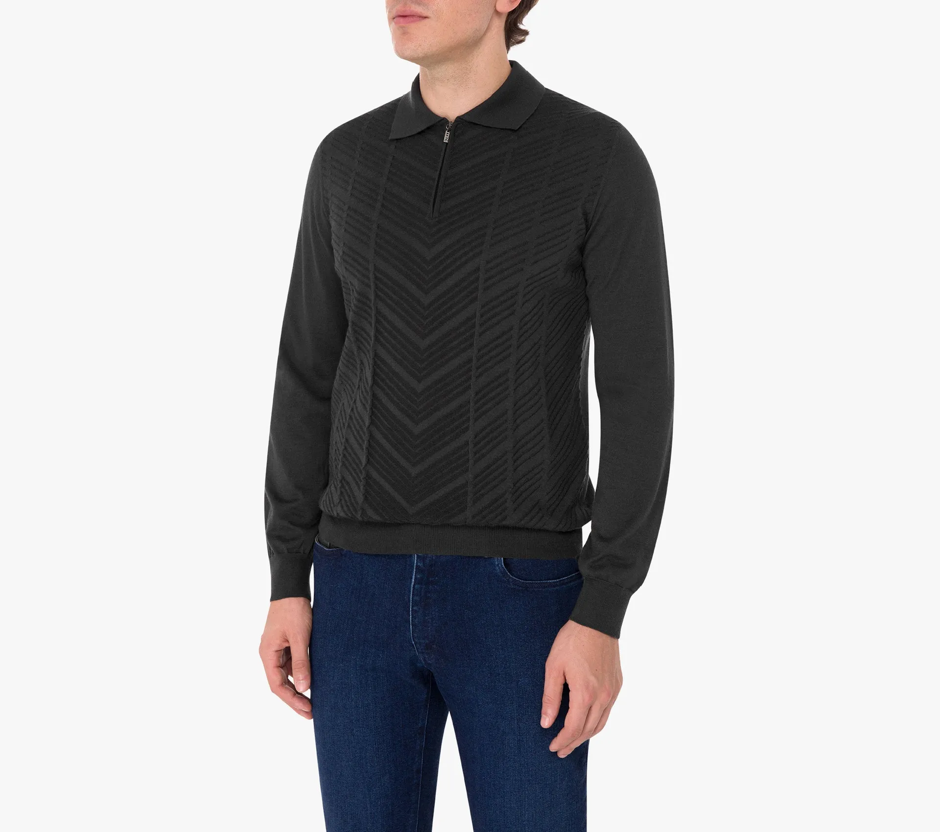 Zipped Polo with Linear Pattern