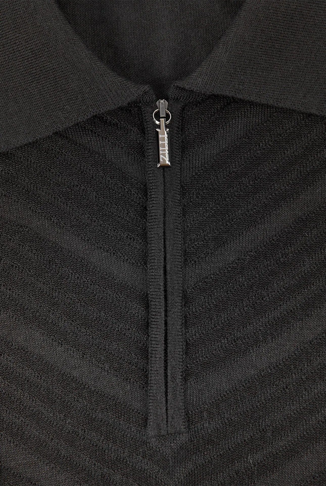 Zipped Polo with Linear Pattern